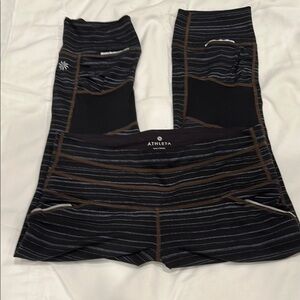 Athleta Black and Brown Striped Leggings